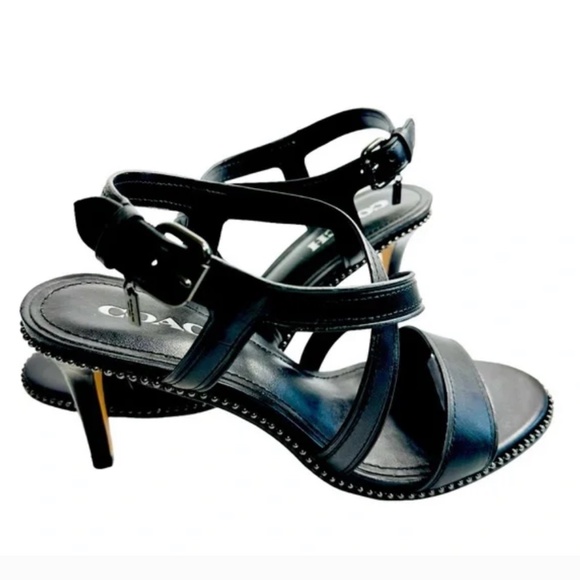 C O A C H !!!Wendi Semi Matte Black Leather Metal Ball Studs Heals!!NEW!! - Picture 1 of 12